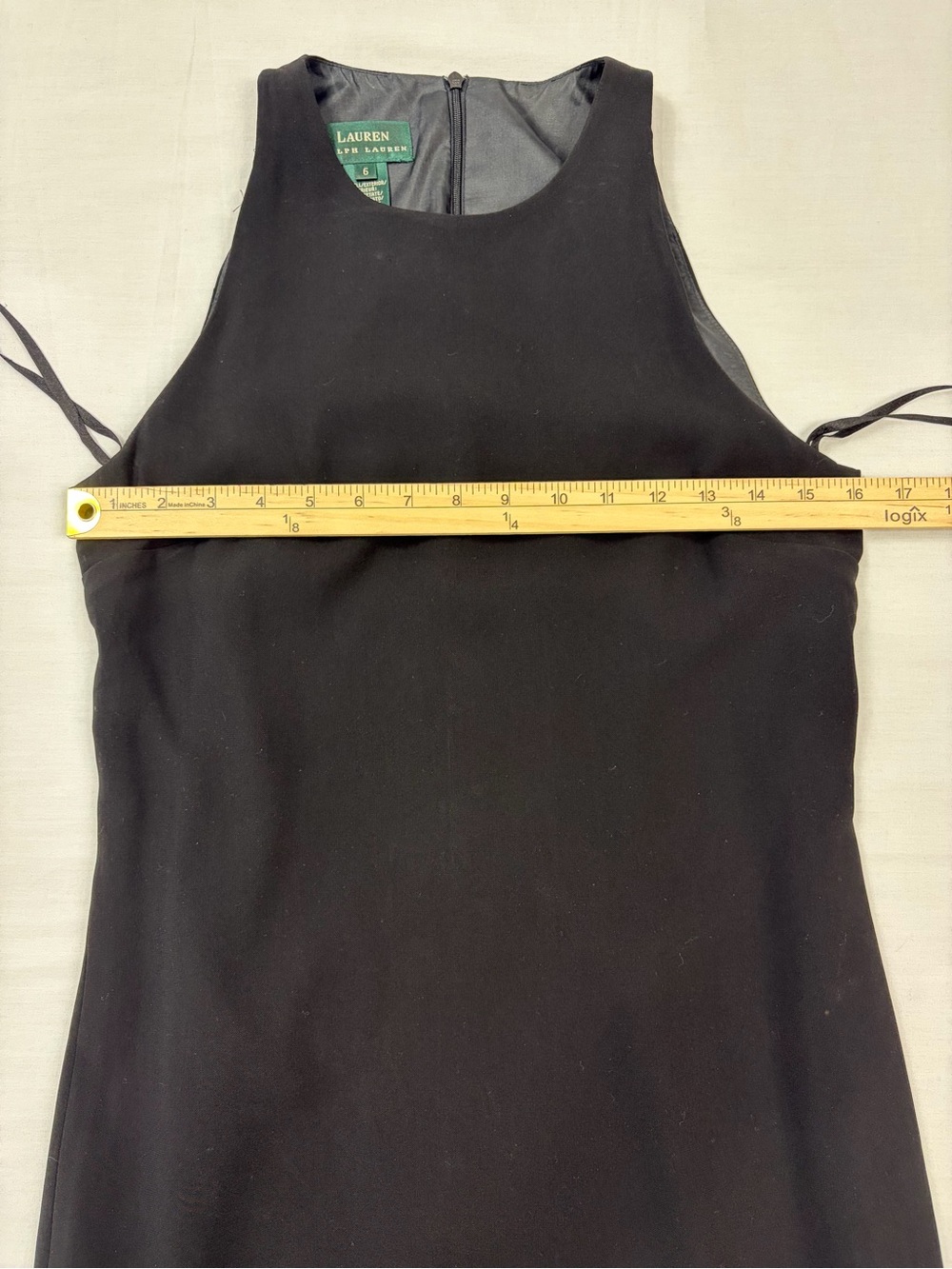 VTG Lauren Ralph Lauren Black Dress Size 6 Sleeveless Ruffle Trim Sheath LBD - Picture 9 of 10